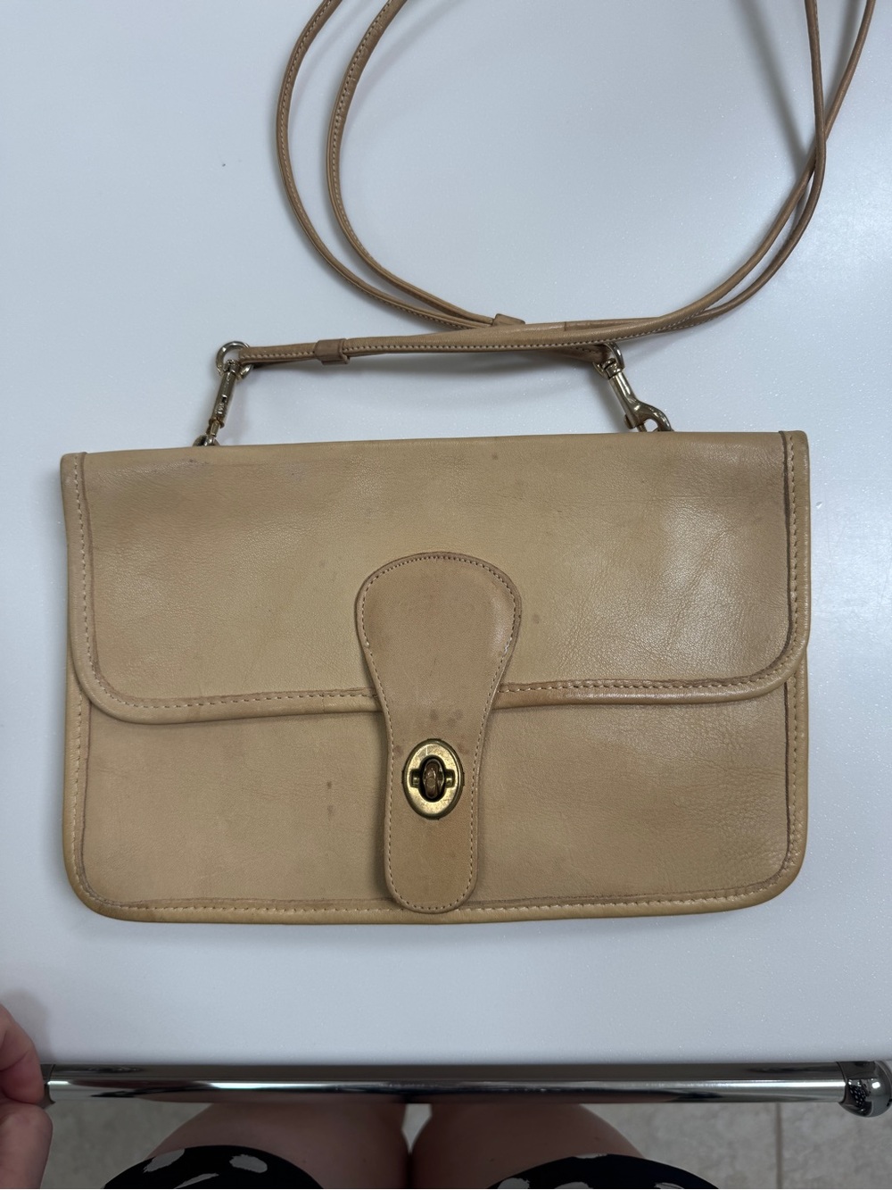 Vintage Coach Bonnie Cashin Double Turnlock Twin Clutch Shoulder Bag Rare Tan - Picture 3 of 13